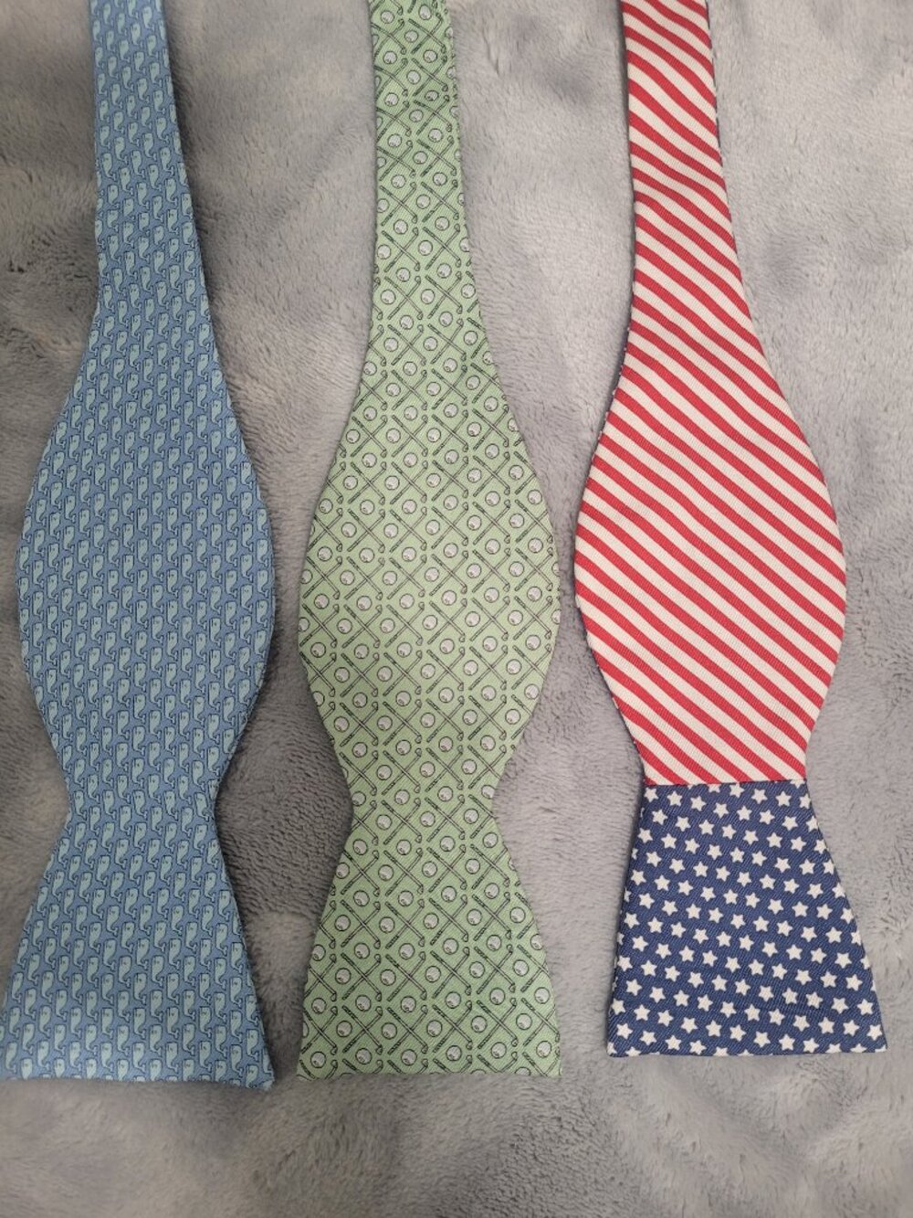 Lot 3 Vineyard Vines Bow Ties 100% Silk Adjustable Handmade USA Golf Whale Flag